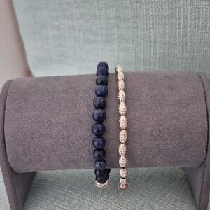 Natural Lapis 6mm Beads Braclet.Sterling Silver Twist Beads Braclets